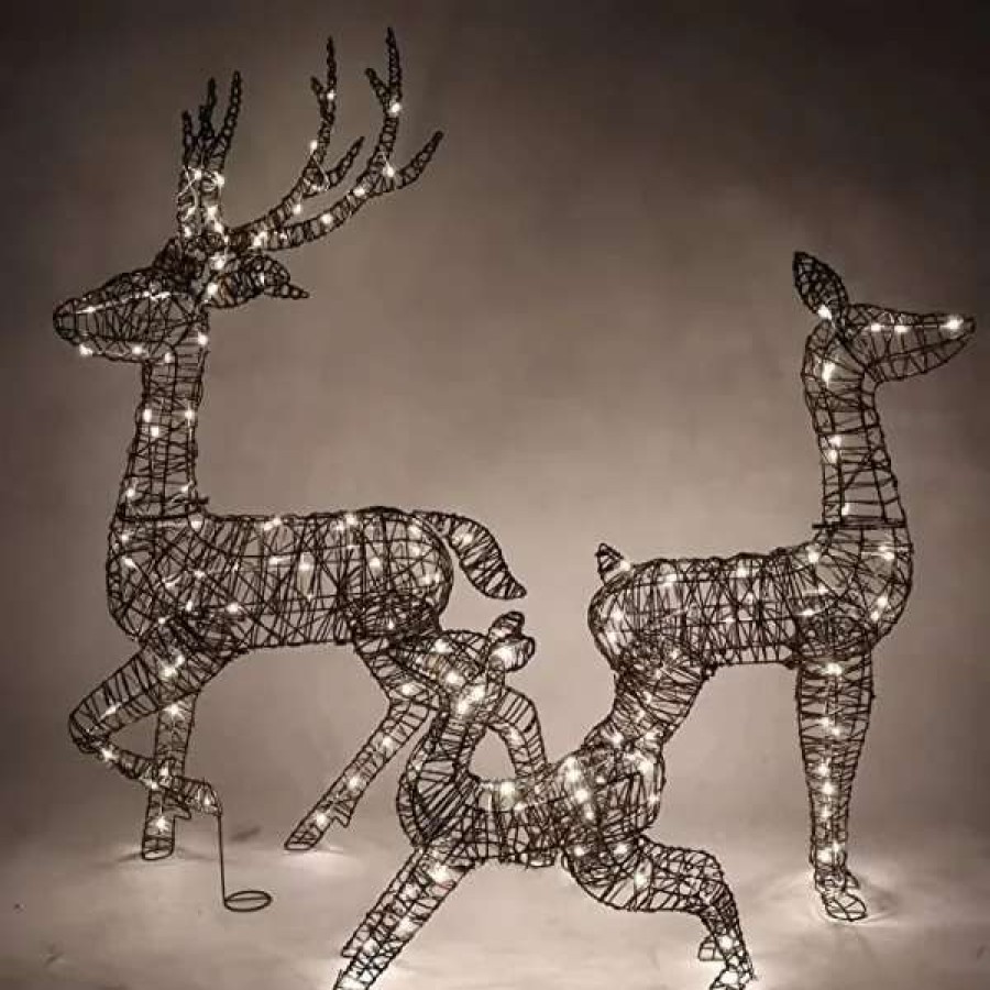 * Joiedomi 3Pcs Rattan Christmas Reindeer Buck, Doe, And Fawn Yard Lights | Christmas Outdoor Decor