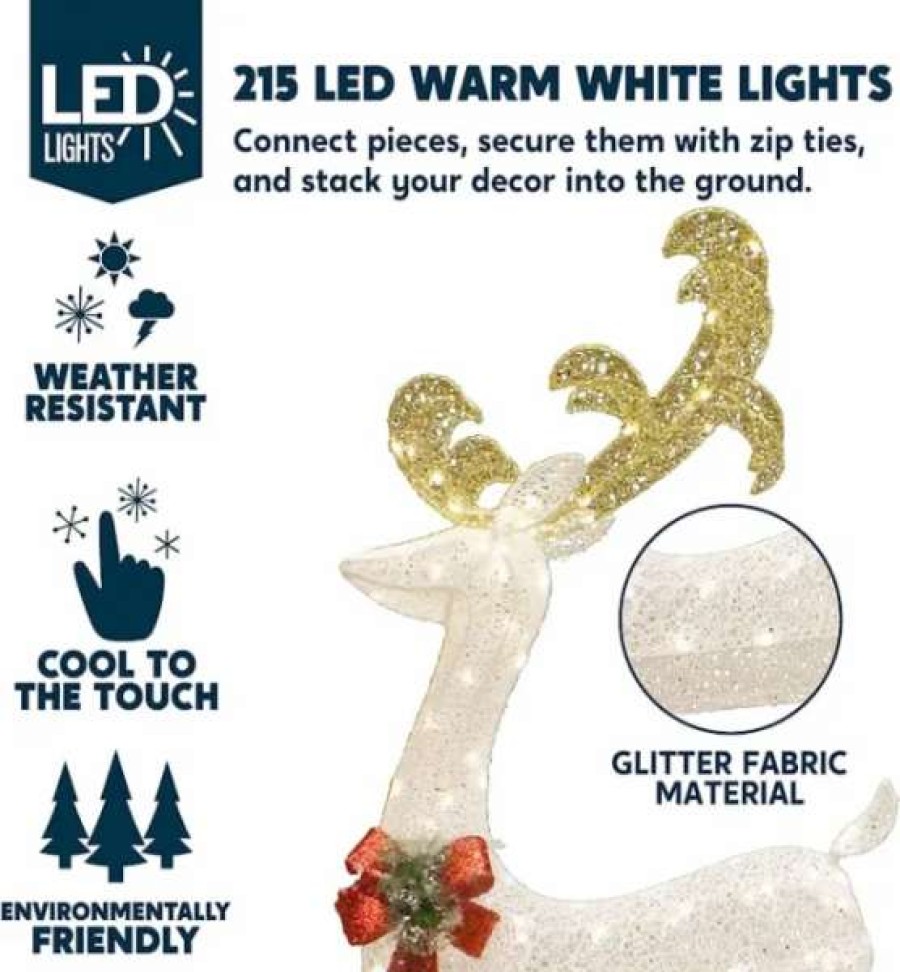 * Joiedomi 3D Fabric Led Lighted Reindeer With Sleigh Decorations 5Ft | Christmas Outdoor Decor