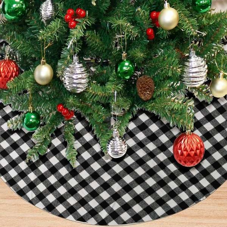 * Joiedomi Black And White Buffalo Plaid Christmas Tree Skirt 48In | Christmas Tree Decorations