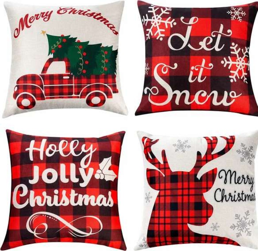 * Joyin 4Pcs Christmas Farmhouse Buffalo Plaid Pillow Covers | Christmas Indoor Decor