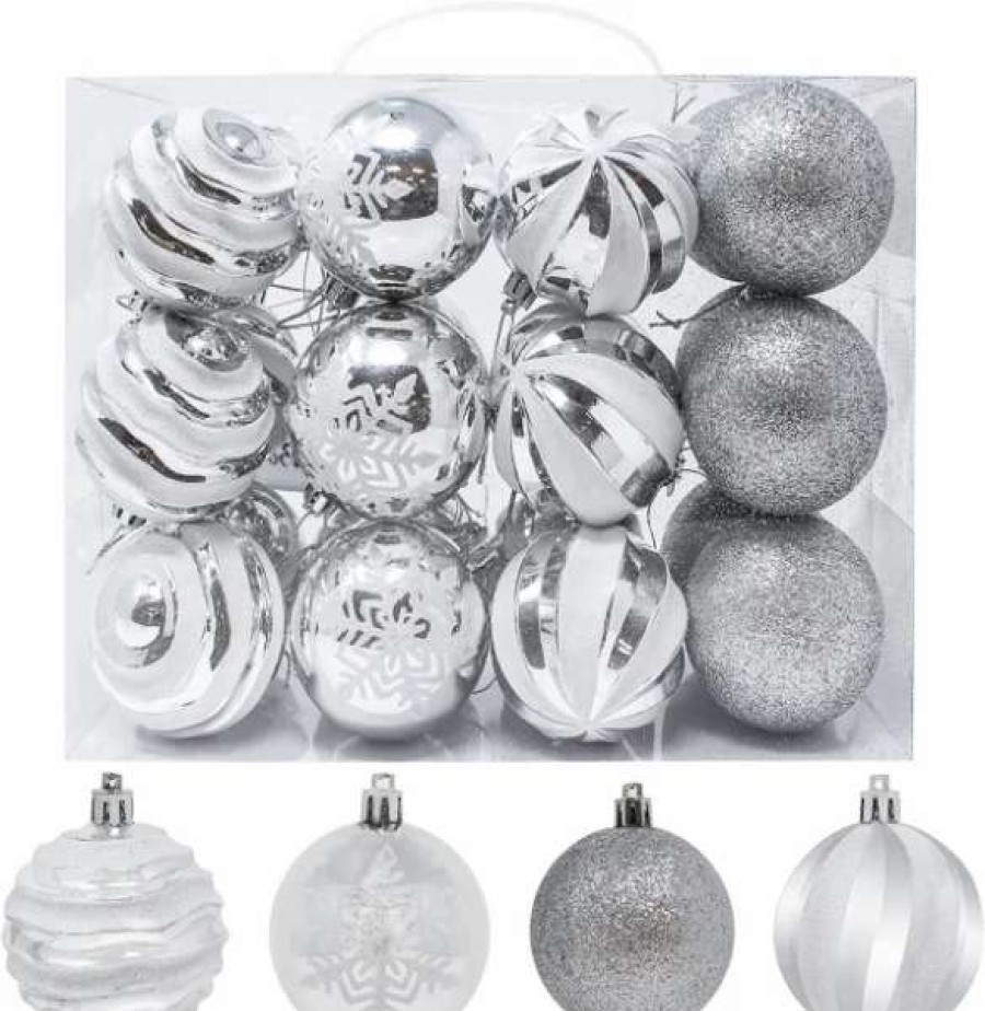 * Joiedomi 24Pcs Silver And White Christmas Ball Ornaments | Christmas Ornaments