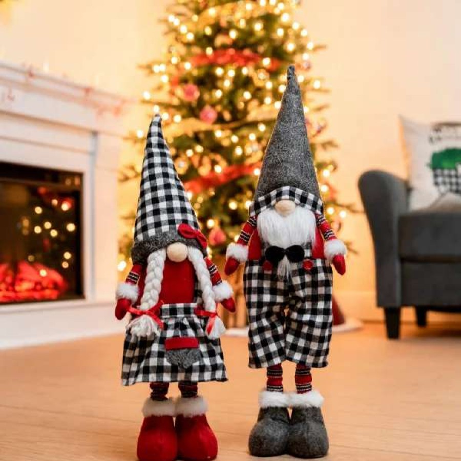 * Joyin Long Leg Standing Gnome Couple(Black Buffalo) 23In | Christmas Indoor Decor