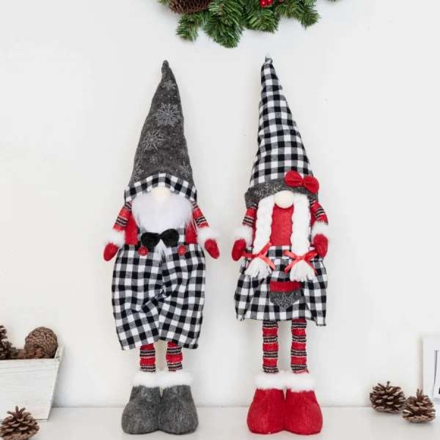 * Joyin Long Leg Standing Gnome Couple(Black Buffalo) 23In | Christmas Indoor Decor