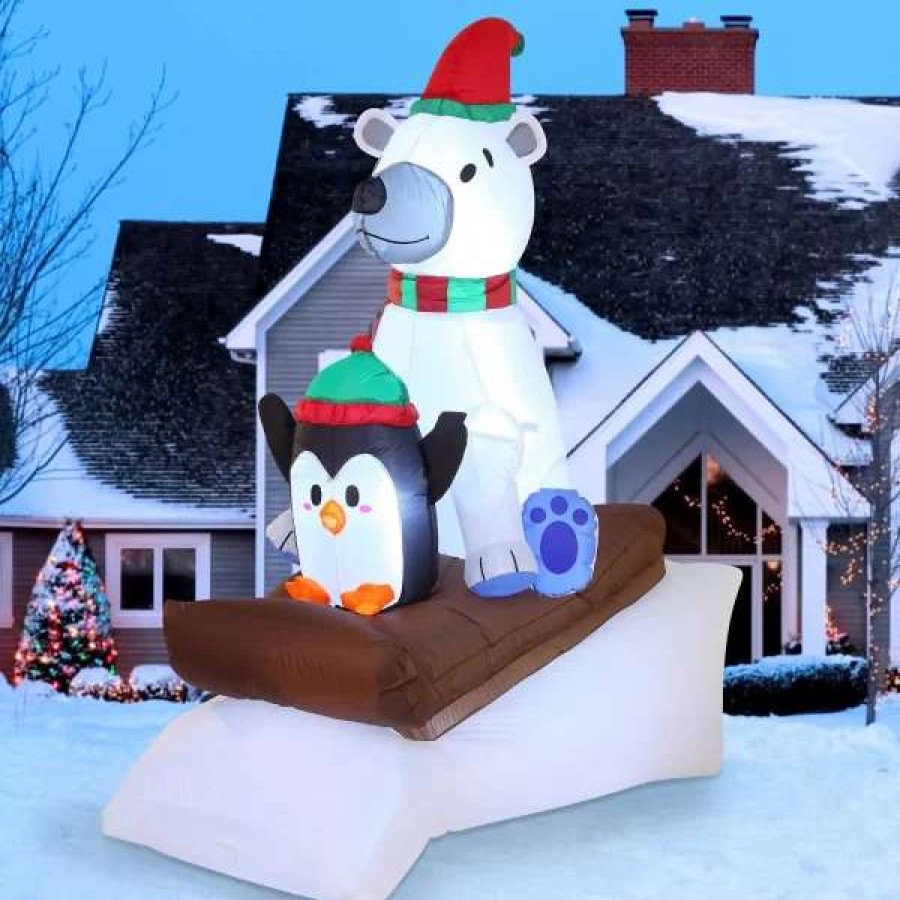 * Joiedomi 6Ft Inflatable Led Polar Bear Sledding With A Penguin | Christmas Inflatables