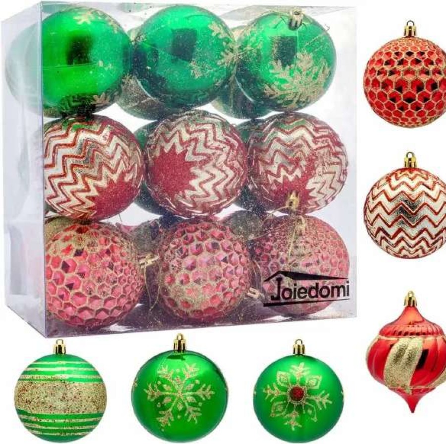 * Joiedomi 18Pcs Red, Green & Gold Glitter Ball 3.15In | Christmas Ornaments