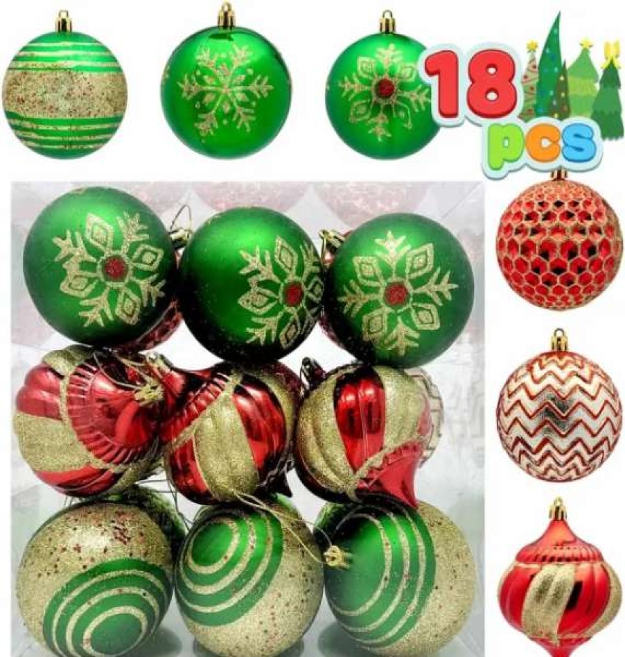 * Joiedomi 18Pcs Red, Green & Gold Glitter Ball 3.15In | Christmas Ornaments