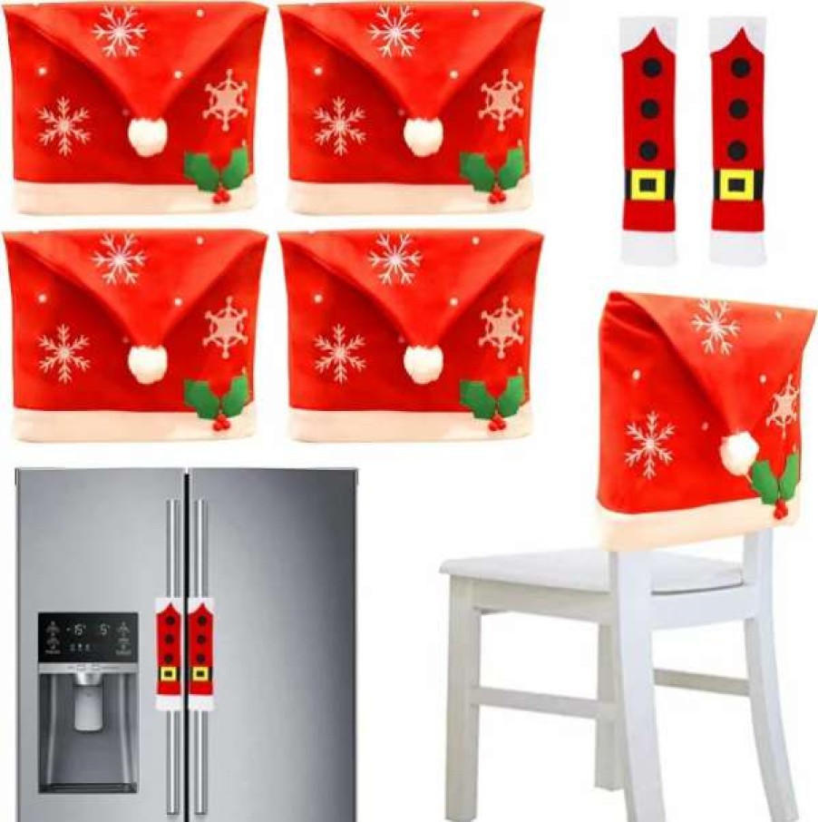 * Joyin 4Pcs Christmas Dining Chair Slipcovers With 2Pcs Handle Door Covers | Christmas Indoor Decor