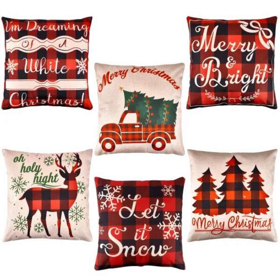 * Joiedomi 6Pcs Buffalo Plaid Pillow Covers Tree And Reindeer | Christmas Indoor Decor