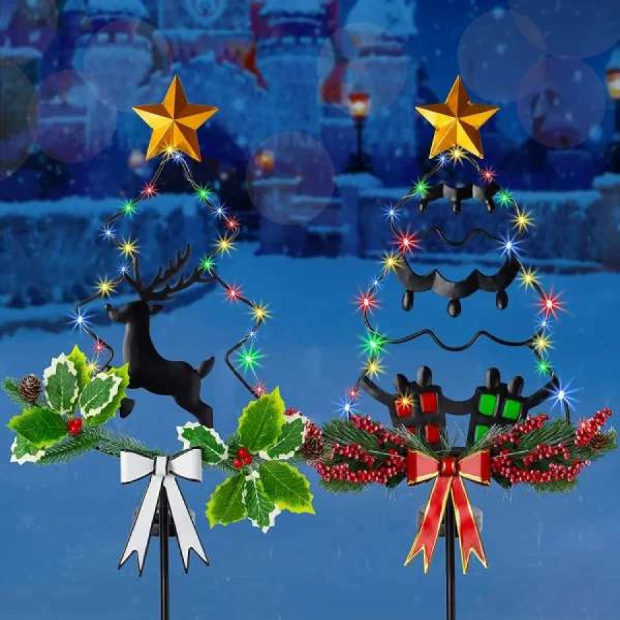 * Joiedomi 2Pcs Christmas Tree Outdoor Solar Stake Lights | Christmas Outdoor Decor