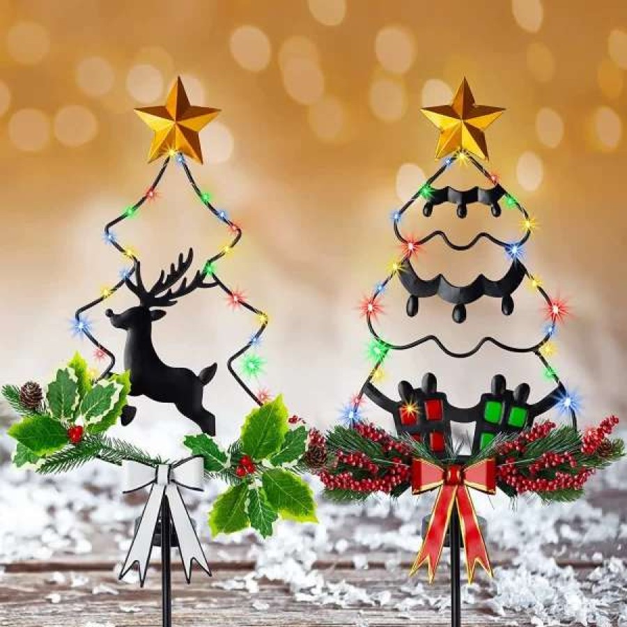 * Joiedomi 2Pcs Christmas Tree Outdoor Solar Stake Lights | Christmas Outdoor Decor