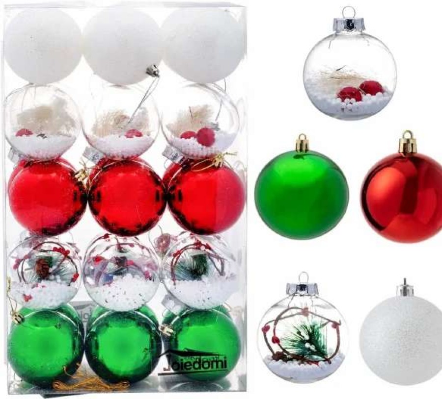 * Joiedomi 30Pcs Red Green & White Clear Ball Ornaments 3.15In | Christmas Ornaments