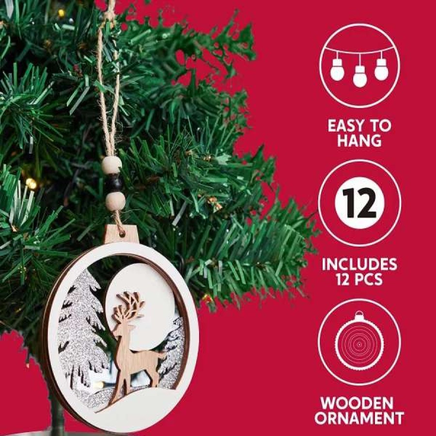 * Joiedomi 12Pcs Wooden Reindeer Christmas Ornaments | Christmas Ornaments