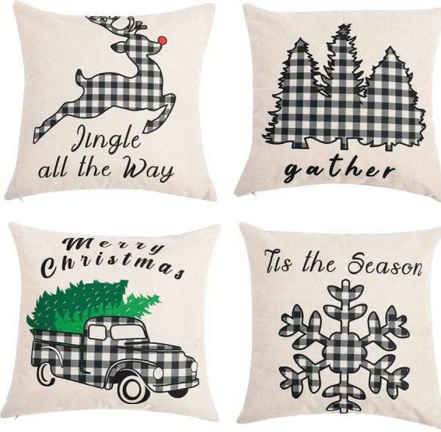 * Joyin 4Pcs Black & White Plaid Pillow Cover Christmas | Christmas Indoor Decor