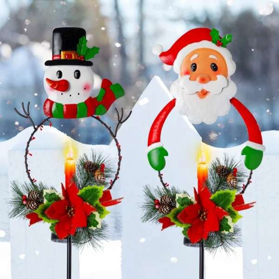 * Joiedomi 2Pcs Snowman And Santa Led Christmas Solar Stake Lights | Christmas Outdoor Decor