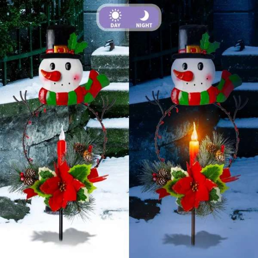 * Joiedomi 2Pcs Snowman And Santa Led Christmas Solar Stake Lights | Christmas Outdoor Decor