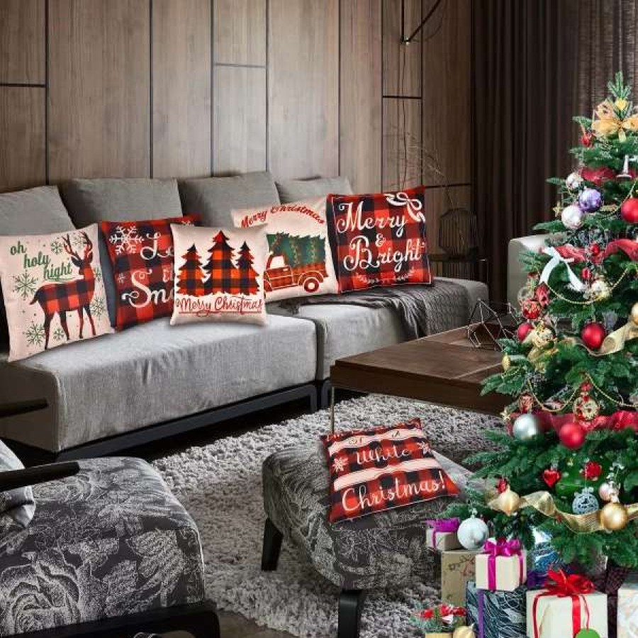 * Joiedomi 6Pcs Buffalo Plaid Christmas Pillow Covers | Christmas Indoor Decor