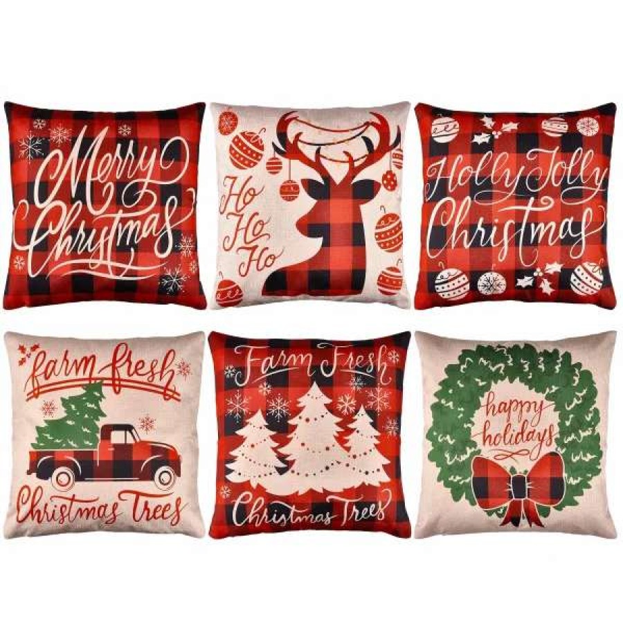 * Joiedomi 6Pcs Buffalo Plaid Christmas Pillow Covers | Christmas Indoor Decor