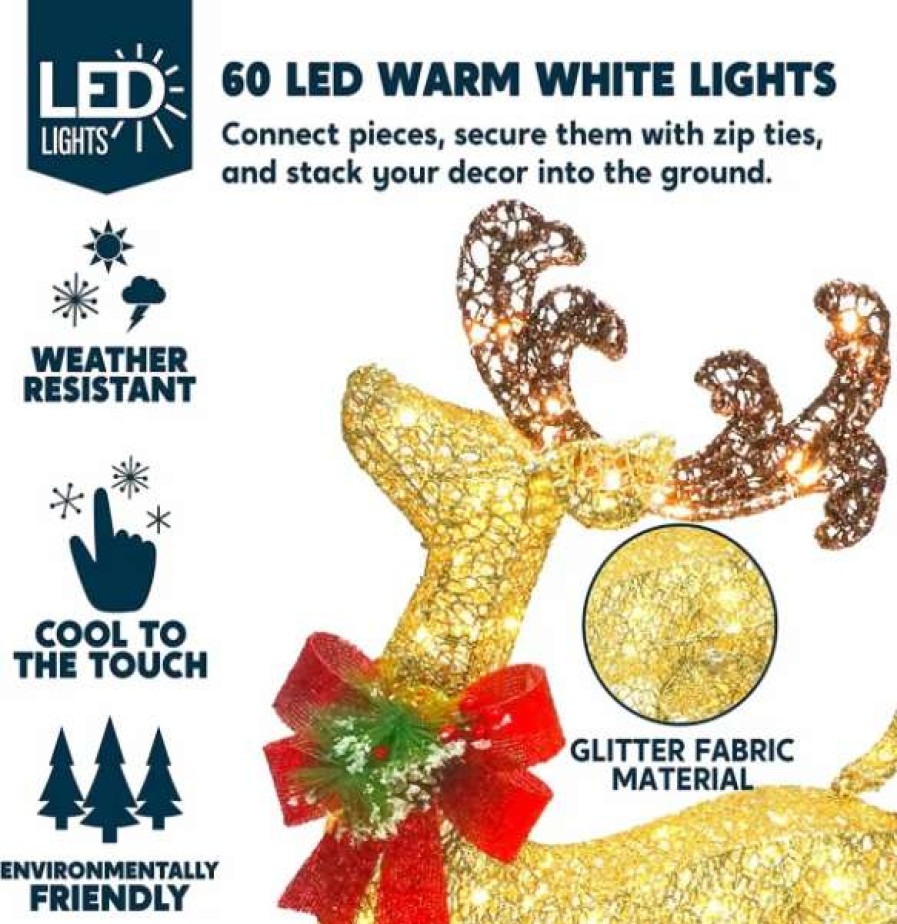 * Joiedomi 3Ft 60 Led Light Up Yard Reindeer Buck Gold | Christmas Outdoor Decor