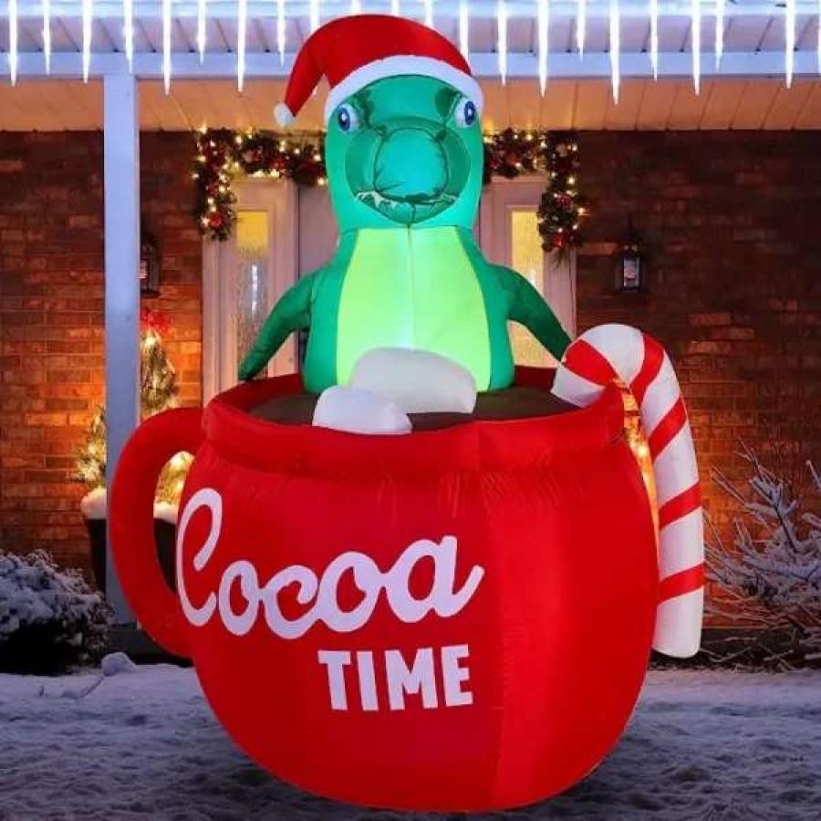 * Joiedomi 6Ft Inflatable Led Christmas Dinosaur In A Huge Mug | Christmas Inflatables