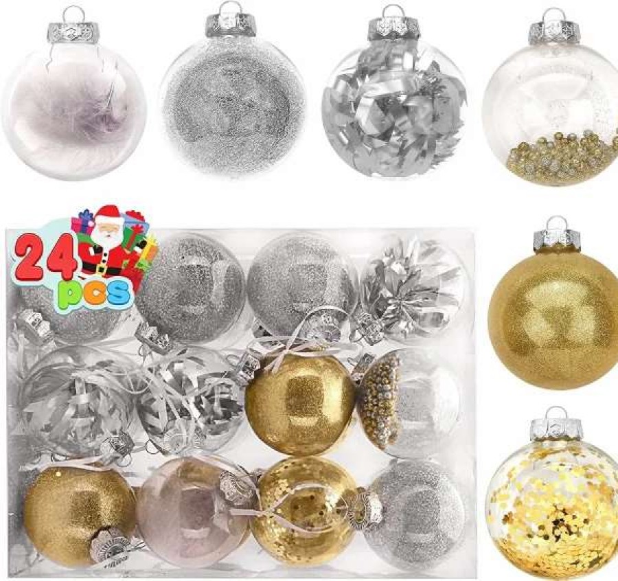 * Joiedomi 24Pcs Gold Clear Plastic Christmas Ball Ornaments | Christmas Ornaments