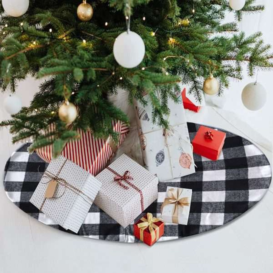 * Joiedomi Christmas Tree Skirt Thick Plaid White Baffalo 36In | Christmas Tree Decorations