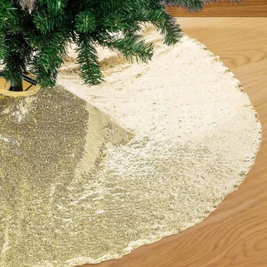 * Joyin Gold Sequin Christmas Tree Skirt 48In | Christmas Tree Decorations