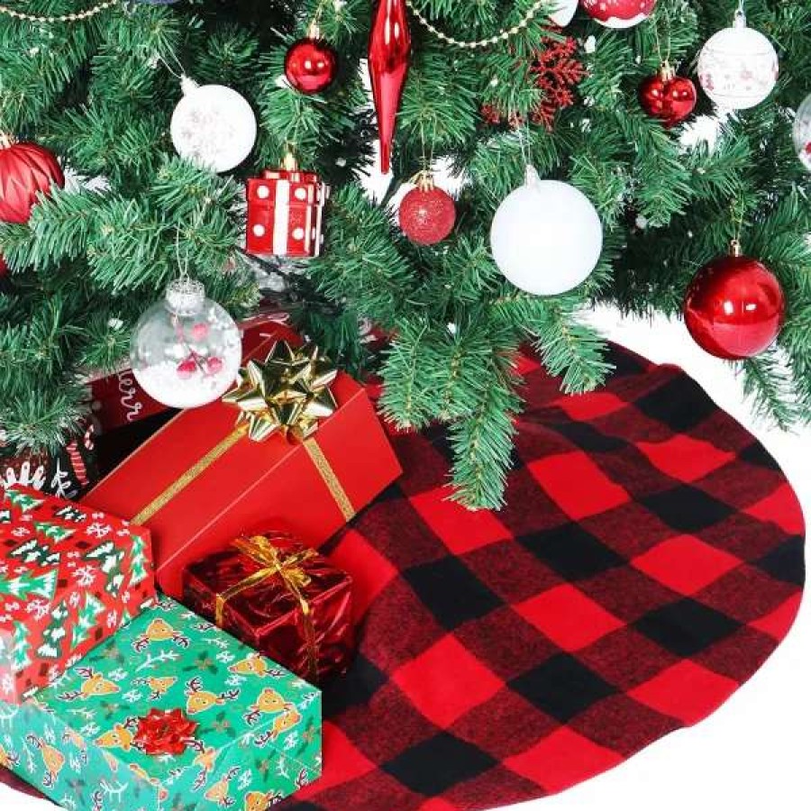 * Joiedomi Christmas Tree Skirt Thick Plaid Red Baffalo 36In | Christmas Tree Decorations