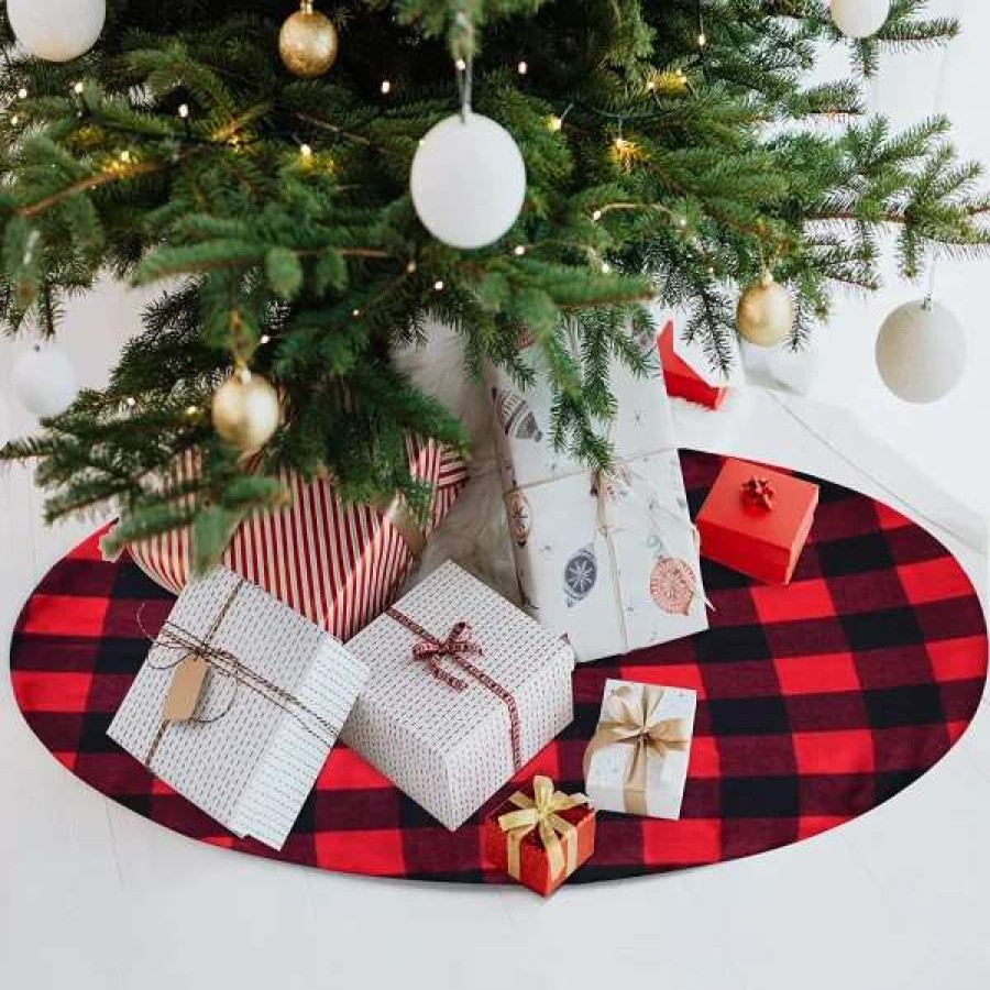 * Joiedomi Christmas Tree Skirt Thick Plaid Red Baffalo 36In | Christmas Tree Decorations