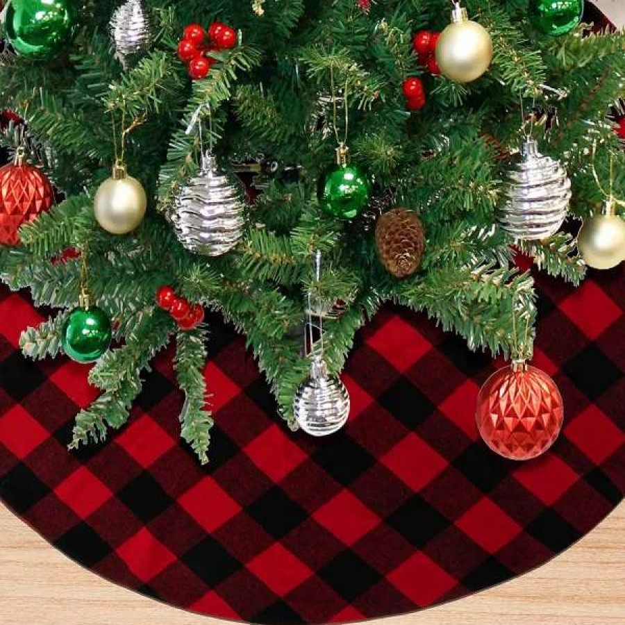 * Joiedomi Red And Black Buffalo Plaid Christmas Tree Skirt 48In | Christmas Tree Decorations