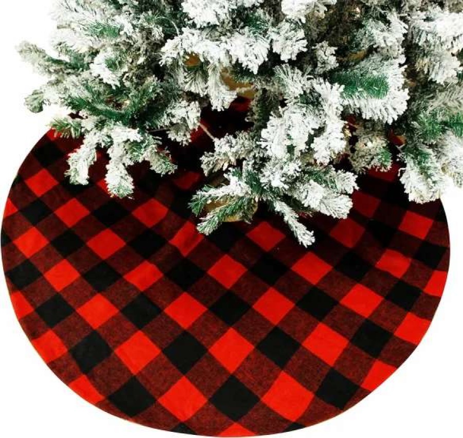 * Joiedomi Red And Black Buffalo Plaid Christmas Tree Skirt 48In | Christmas Tree Decorations