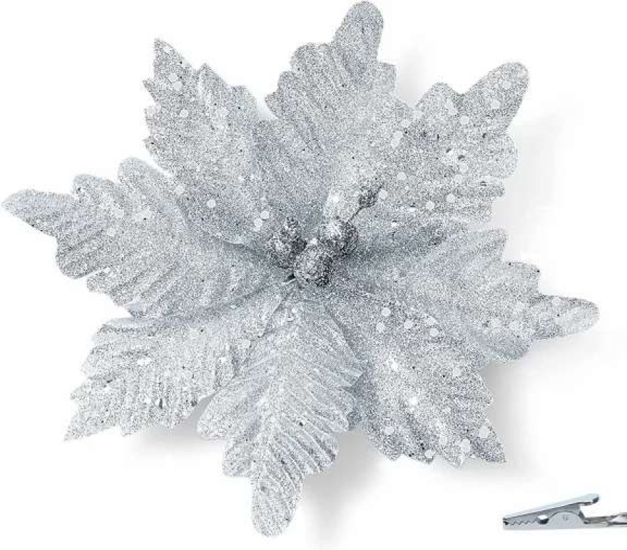 * Joiedomi 24Pcs Christmas Silver Poinsettia Flowers | Christmas Ornaments