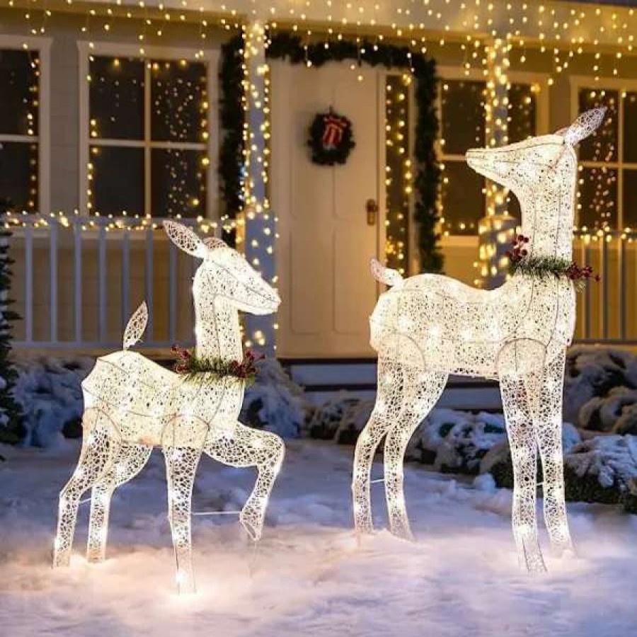 * Joiedomi 2Pcs 130 Led Fabric Light Up Doe And Fawn | Christmas Outdoor Decor